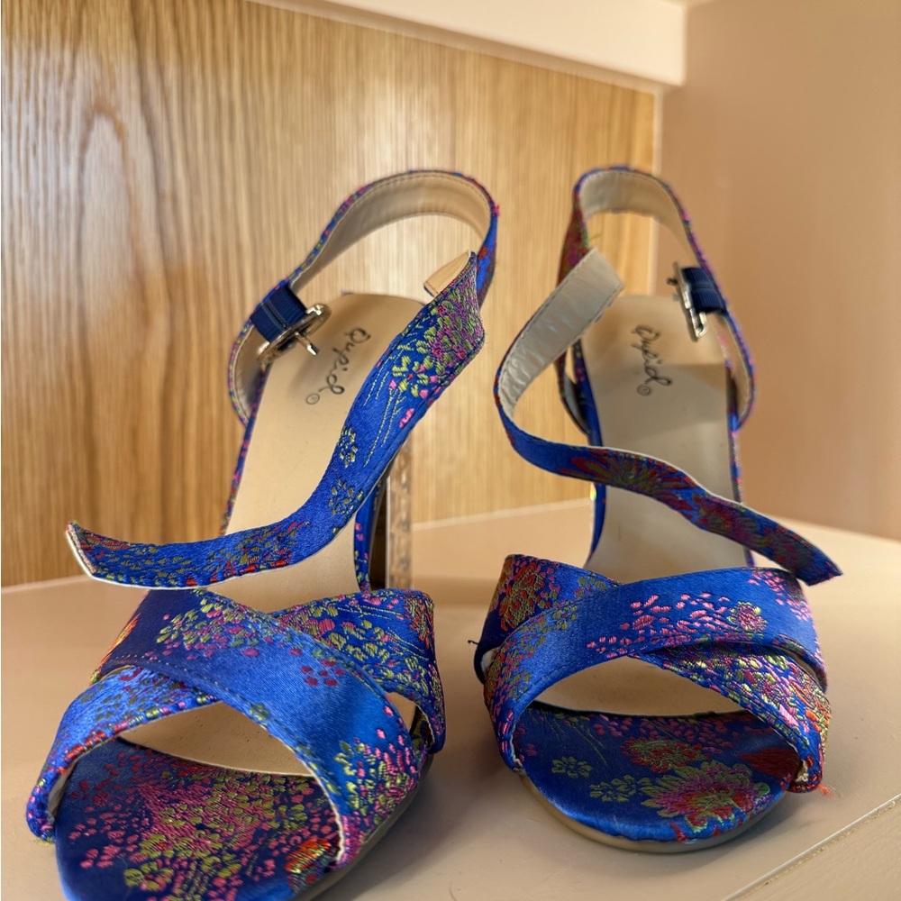 Qupid Blue Floral Heels